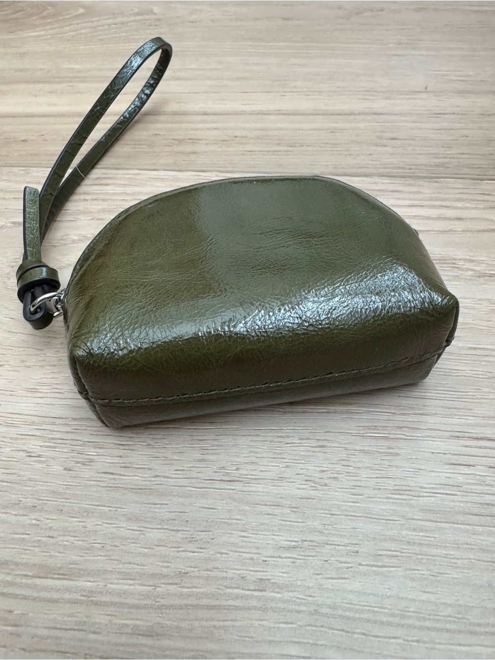 Madewell Mini Zip Olive Green Patent Leather Wristlet Pouch NWT - Picture 4 of 6